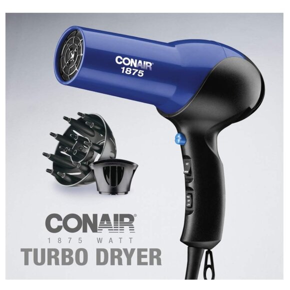 NEW!Conair 1875 Watt Turbo Hair Dryer, Blue-Black. New without Box - Picture 3 of 6